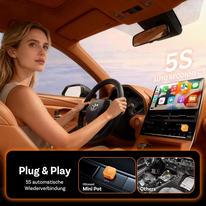 OTTOCAST Mini Pot 2026 Upgraded, 2-in-1 CarPlay &amp; Android Auto Wireless Adapter für iOS 10+/Android