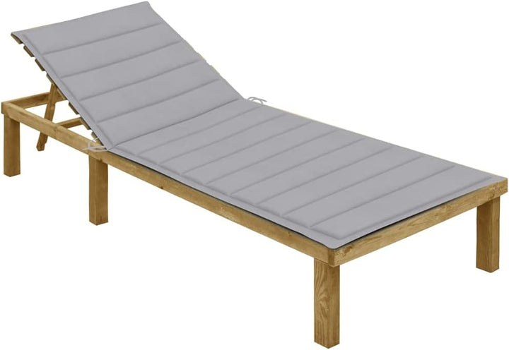 vidaXL Kiefernholz Imprägniert Sonnenliege mit Grauer Auflage Gartenliege Relaxliege Holzliege Liege