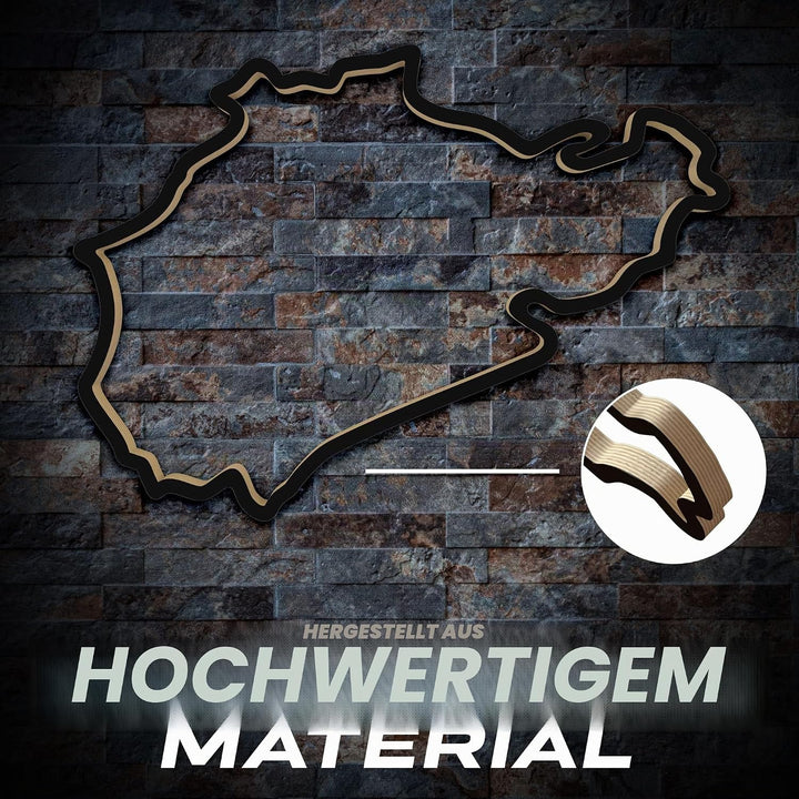 Racetrackart Holzskulptur Deko – Rennstrecke Nürburgring Nordschleife, Wandverzierung, 46 cm, Holzsk
