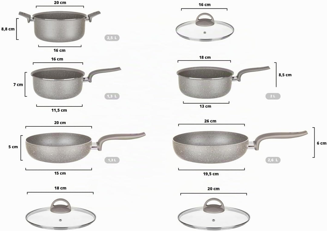KASANOVA Kochgeschirr-Set für traditionelle Kochfelder, 8-teilig, antihaftbeschichtet, gesundes, sch