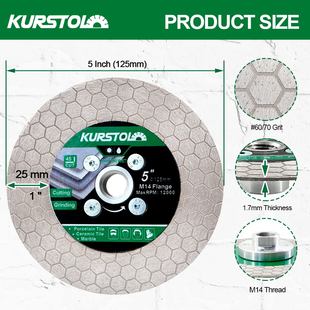 KURSTOL Diamant Trennscheibe - Diamantscheibe zum Schleifen 125 mm x M14 Dorn, Granit-Schleifscheibe