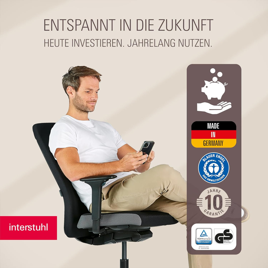 Interstuhl Style Soft+ Ergonomischer Bürostuhl mit hoher Rückenlehne – Schreibtischstuhl für grosse