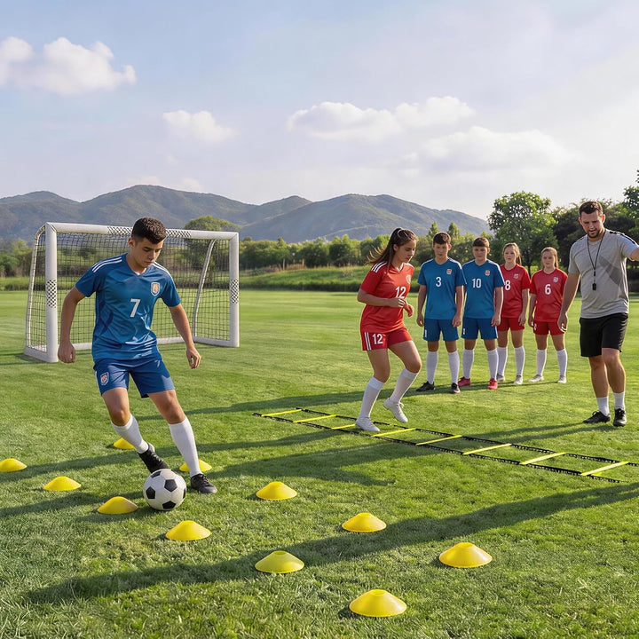 Fussballtor für den Garten, 240 x 160 cm, robustes Fussballnetz mit sicherheitsgepolsterten Metallpf