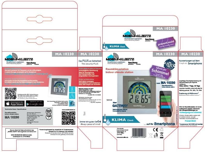 Technoline Mobile Alerts MA 10230 Raumklimastation, Zusatzsensor, Datenübertragung auf das Smartphon