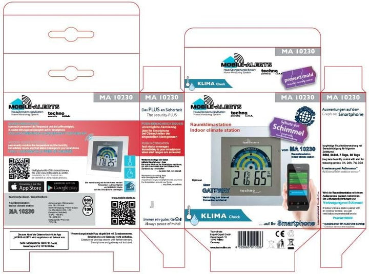 Technoline Mobile Alerts MA 10230 Raumklimastation, Zusatzsensor, Datenübertragung auf das Smartphon