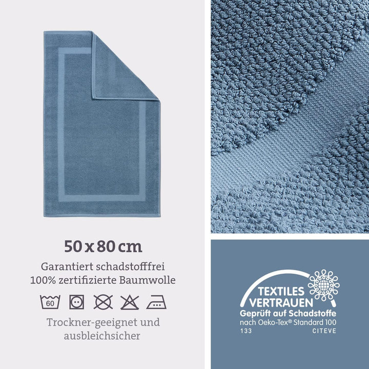 herzbach home Badvorleger Set 100% Baumwolle | Duschvorleger | 1.000 g/m² | Saugfähig | Waschbar (Bl