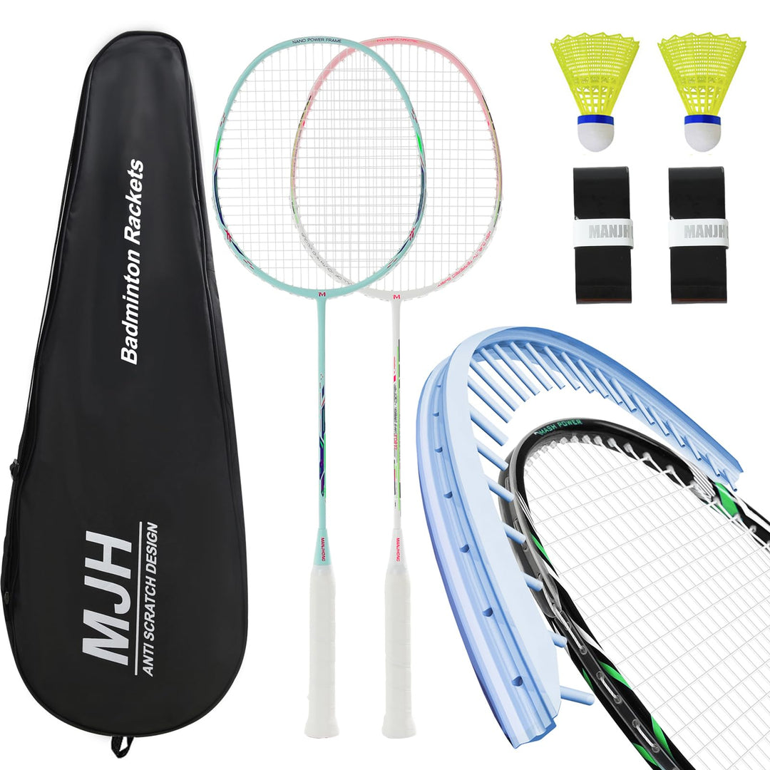 Badminton Set mit 2 Graphit Schläger - Kratzfestes Design - Federball Set für Erwachsene Incl. Feder