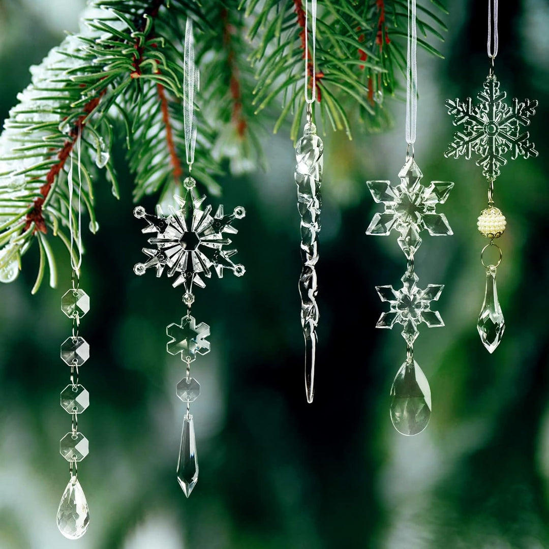 18 Stück Weihnachtsbaumschmuck Kristall Ornamente – Hängende Acryl Weihnachten Schneeflocke Eiszapfe