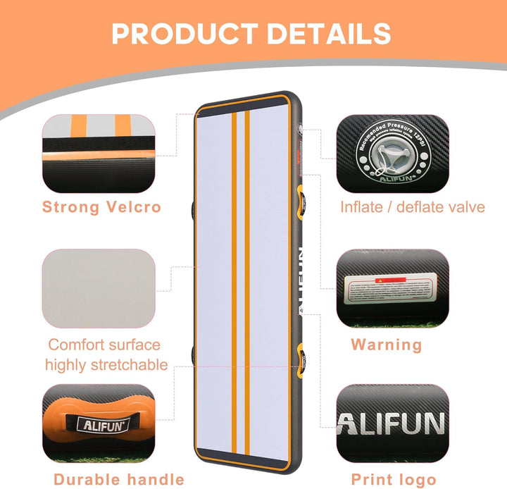 ALIFUN Air Matte Track, 2m/3m/4m/6m Aufblasbar Gymnastikmatte, Turnmatte, Tumbling Matten 10/20cm ho