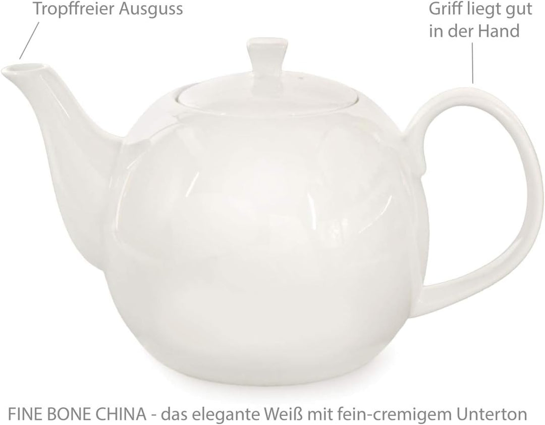 Buchensee ® Teekanne 1500 ml Porzellan Fine Bone China weiss Kanne Bianco, Kanne Bianco