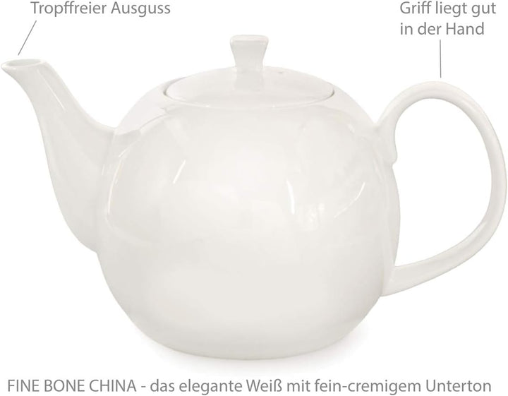 Buchensee ® Teekanne 1500 ml Porzellan Fine Bone China weiss Kanne Bianco, Kanne Bianco