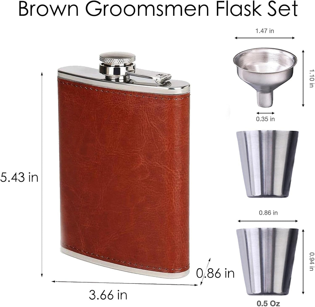 Eiarrnp 8oz Braun Leder Klein Flachmann für Männer Frauen Leckenschutz Flachmann Set for Whiskey Vod