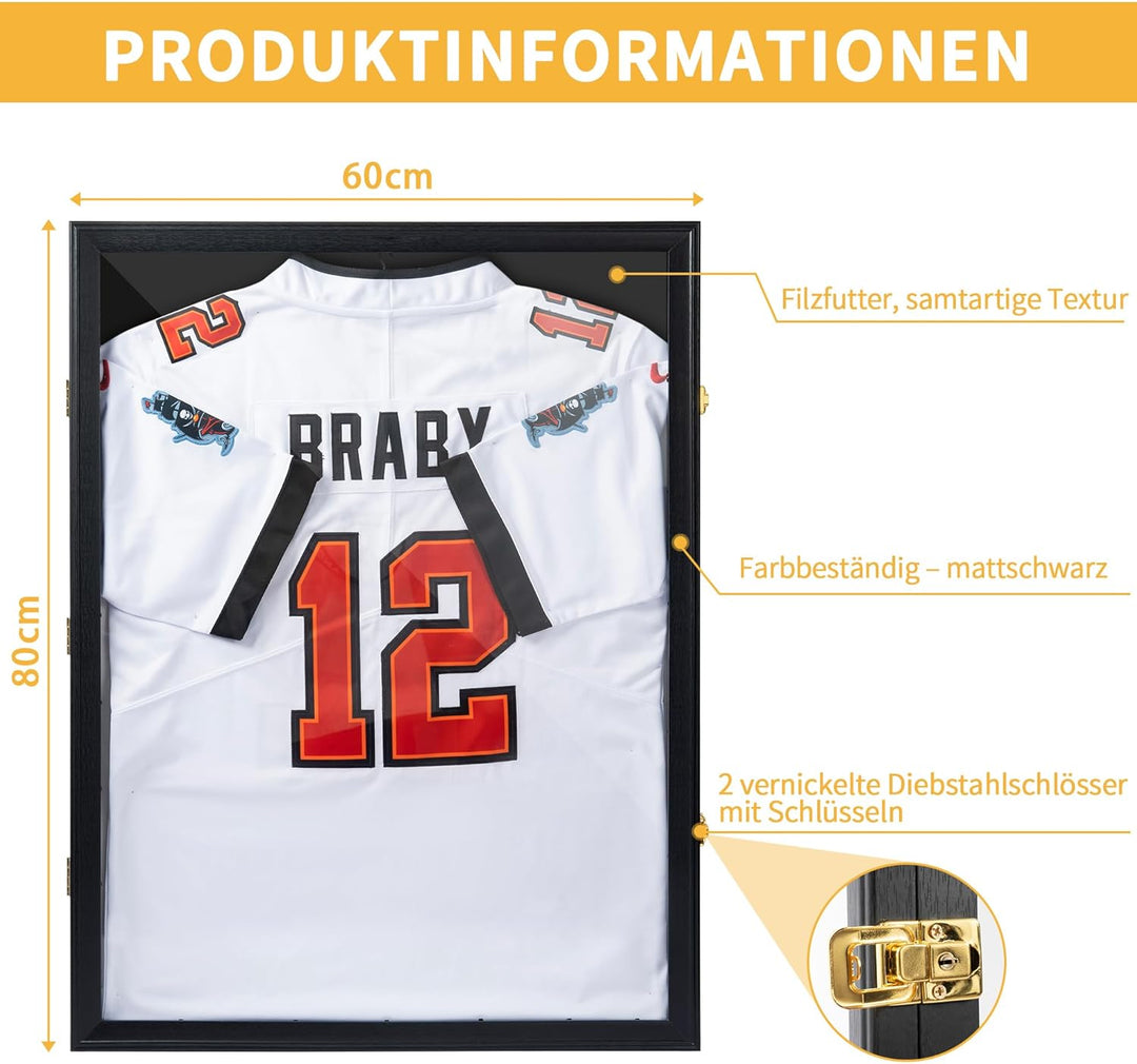 Trikotrahmen 60 x 80CM, Objektrahmen für Fussballtrikot, 3D Schwarzer Bilderrahmen für Trikot, Bilde
