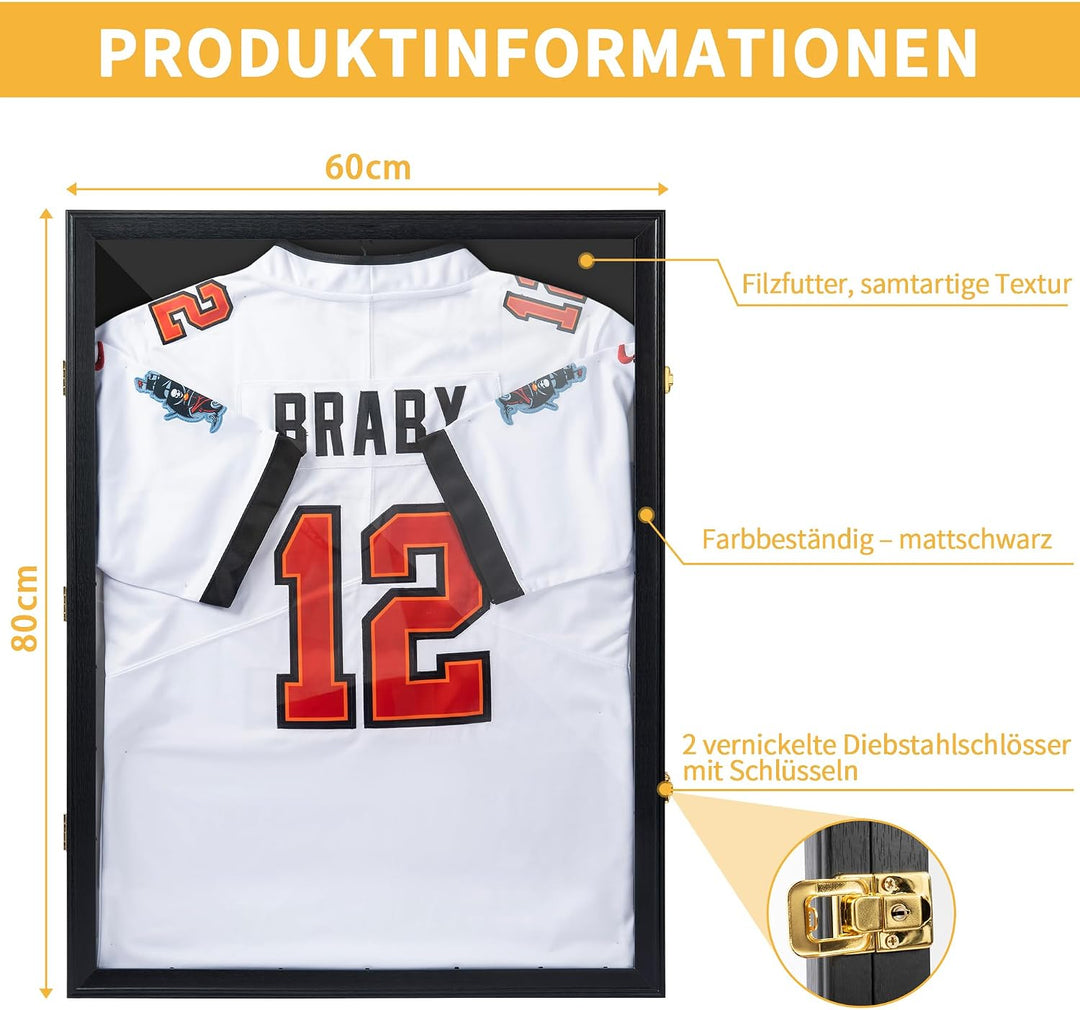 LASIK Trikotrahmen 60 x 80 CM, Objektrahmen für Fussballtrikot, 2 Sets | 3D Schwarzer Bilderrahmen f
