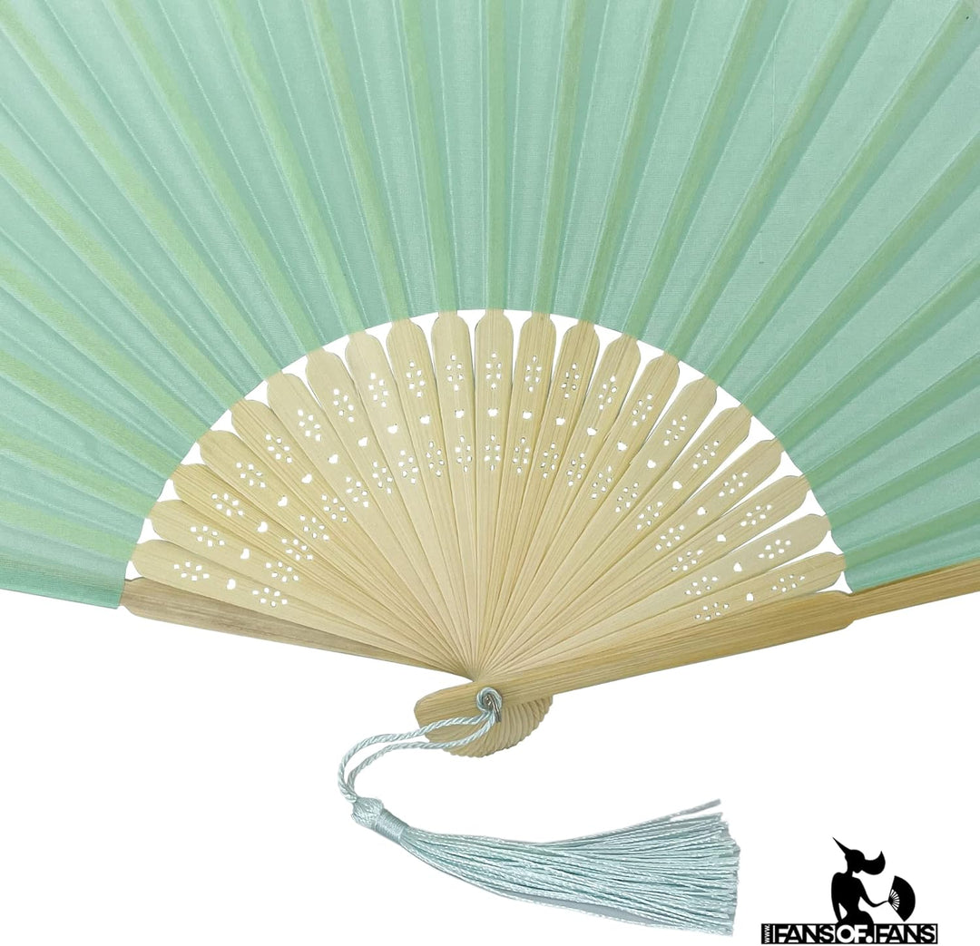 FANSOF.FANS Handfächer aus Stoff mit Quaste, Güteklasse A, Bambusrippen, für Party, Hochzeit, Gastge