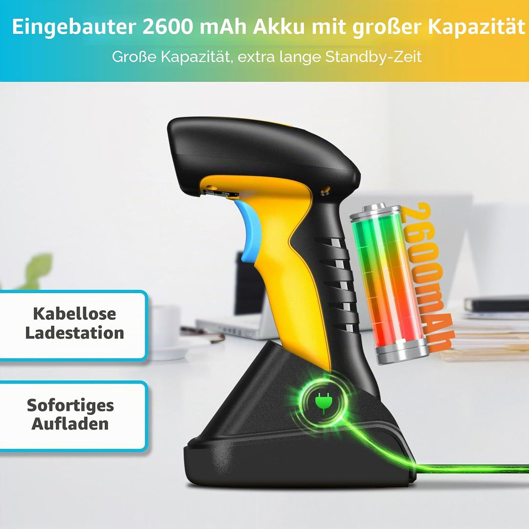 NETUM Industrie QR Barcode Scanner Bluetooth mit Dockingstation, 1D/2D Kabelloser Scanner, 2600mAh A