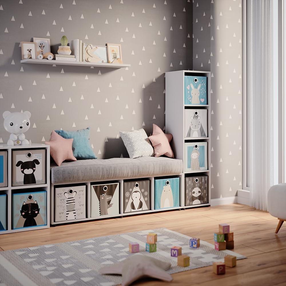 Vicco Kinderregal Weiss Ludus mit 4 Faltboxen - 143x36x33 cm gefertigt aus Spanplatte - Bücherregal
