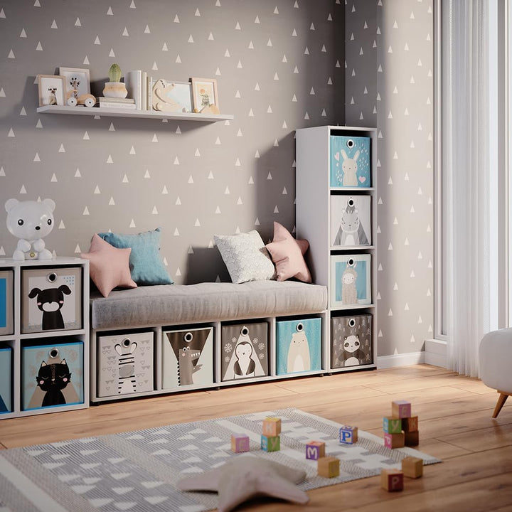 Vicco Kinderregal Weiss Ludus mit 4 Faltboxen - 143x36x33 cm gefertigt aus Spanplatte - Bücherregal