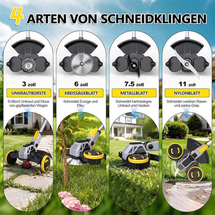 Akku Rasentrimmer mit Unkrautbürste, 21V Bürstenlose Rasenkantenschneide für Makita Akkus,4 in 1 Ele
