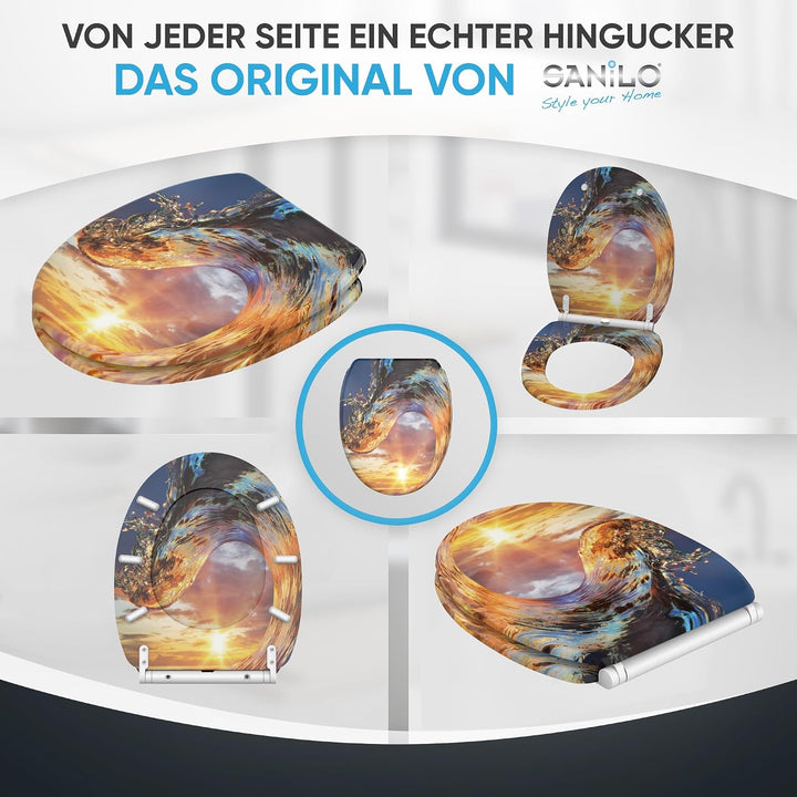 Sanilo WC-Sitz mit Absenkautomatik, Toilettensitz mit Absenkautomatik, einfache Befestigung (Wave),