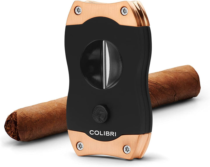 Colibri V-Cut Zigarrenschneider | Schwarz Mit Roségoldakzenten | Federauslöser | Tiefer 7mm V-Schnit