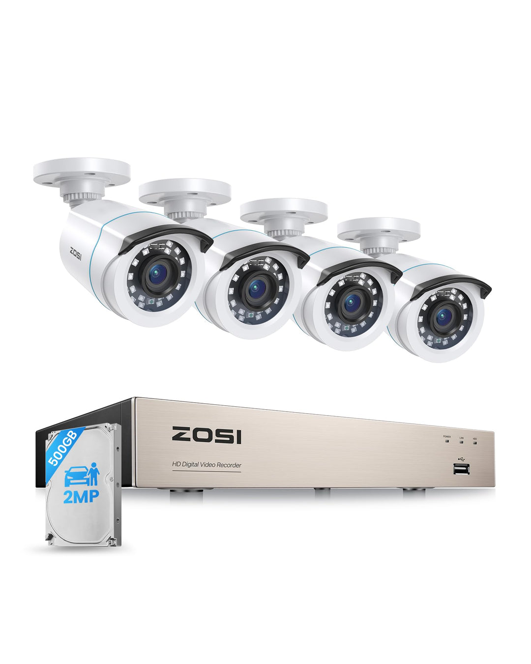 ZOSI 1080P Aussen Überwachungskamera Set 8CH 500GB DVR und 4 Aussen 1080P Verkabelt Video Sicherheit