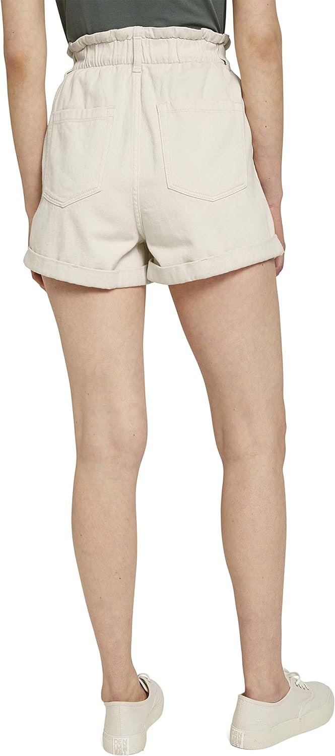TOM TAILOR Denim Damen Bermuda Paperbag Shorts L 22515 - Soft Creme Beige, L 22515 - Soft Creme Beig