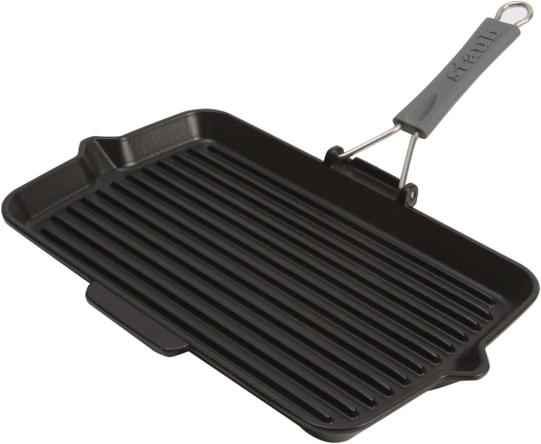 STAUB Gusseisen Grillpfanne, rechteckig, mit Silikongriff, 34 x 21 cm, schwarz, Rechteckig