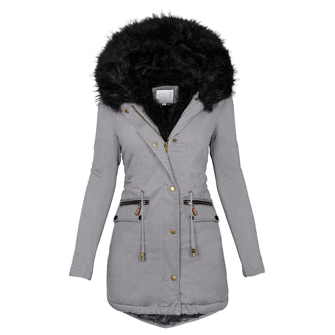 Fannyfuny Steppjacke Damen Winter, Warmer Lang Winterjacke Gefüttert Fleece Daunenjacke Baumwolle El