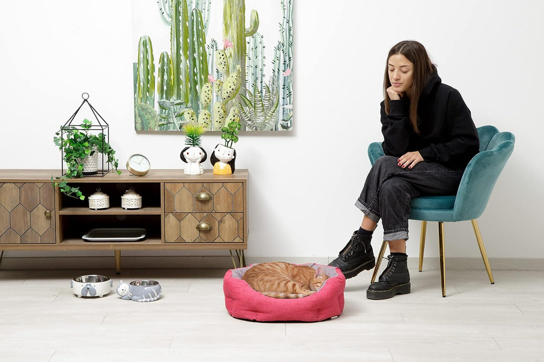 Baroni Home Hundebett aus Stoff, Grösse M, weiches rundes Hundematte für Hunde und Katzen, bequem, f