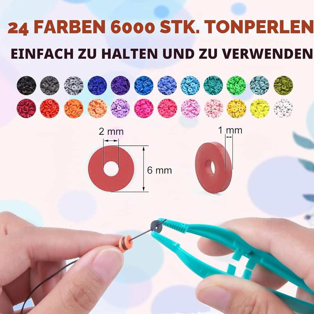 Perlen zum Auffädeln, 7200+ Stück Perlen Set, 6mm Polymer Clay Perlen für armbänder, 2 Boxen Armbänd