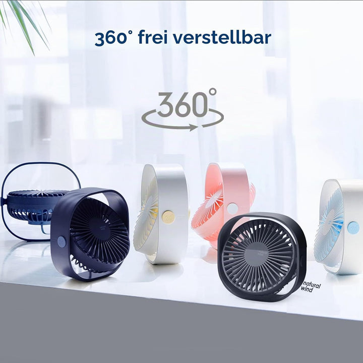 Simpeak USB Ventilator, Mini USB Tischventilator, Klein Ventilator Leise, 3 Speed 360 Grad Drehung,