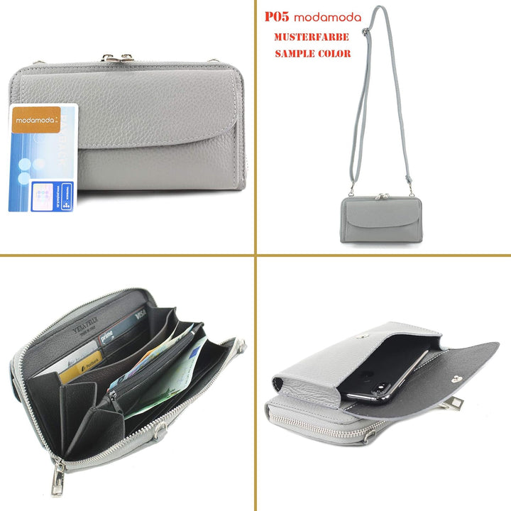 modamoda de P05 Damen Leder Handytasche Geldbörse lang handmade in Italy Bubble Gum, Bubble Gum