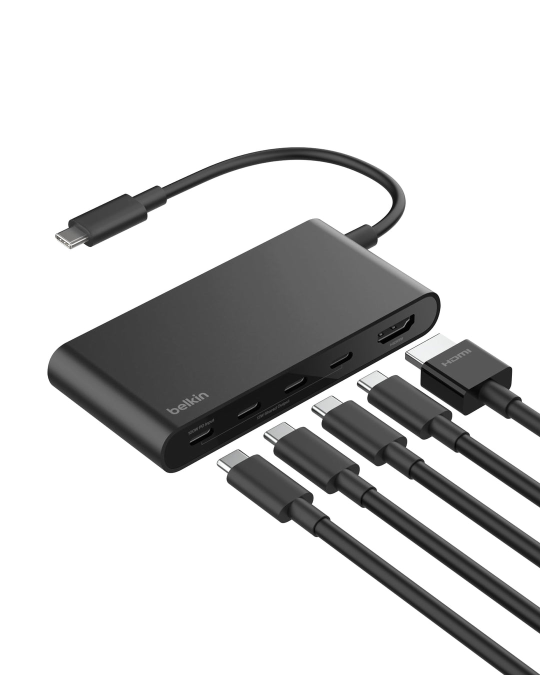Belkin USB Hub, 5 in 1 USB C Adapter mit HDMI Anschluss, 4K 60Hz, 100W Power Delivery, Schneller Dat