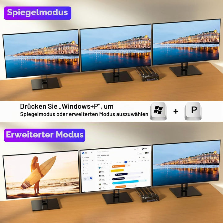 KVM Switch 3 PC 3 Monitore 8K@60Hz, 4K@144Hz, USB 3.0 KVM Switch Triple Monitor 2 Displayport 1.4 +