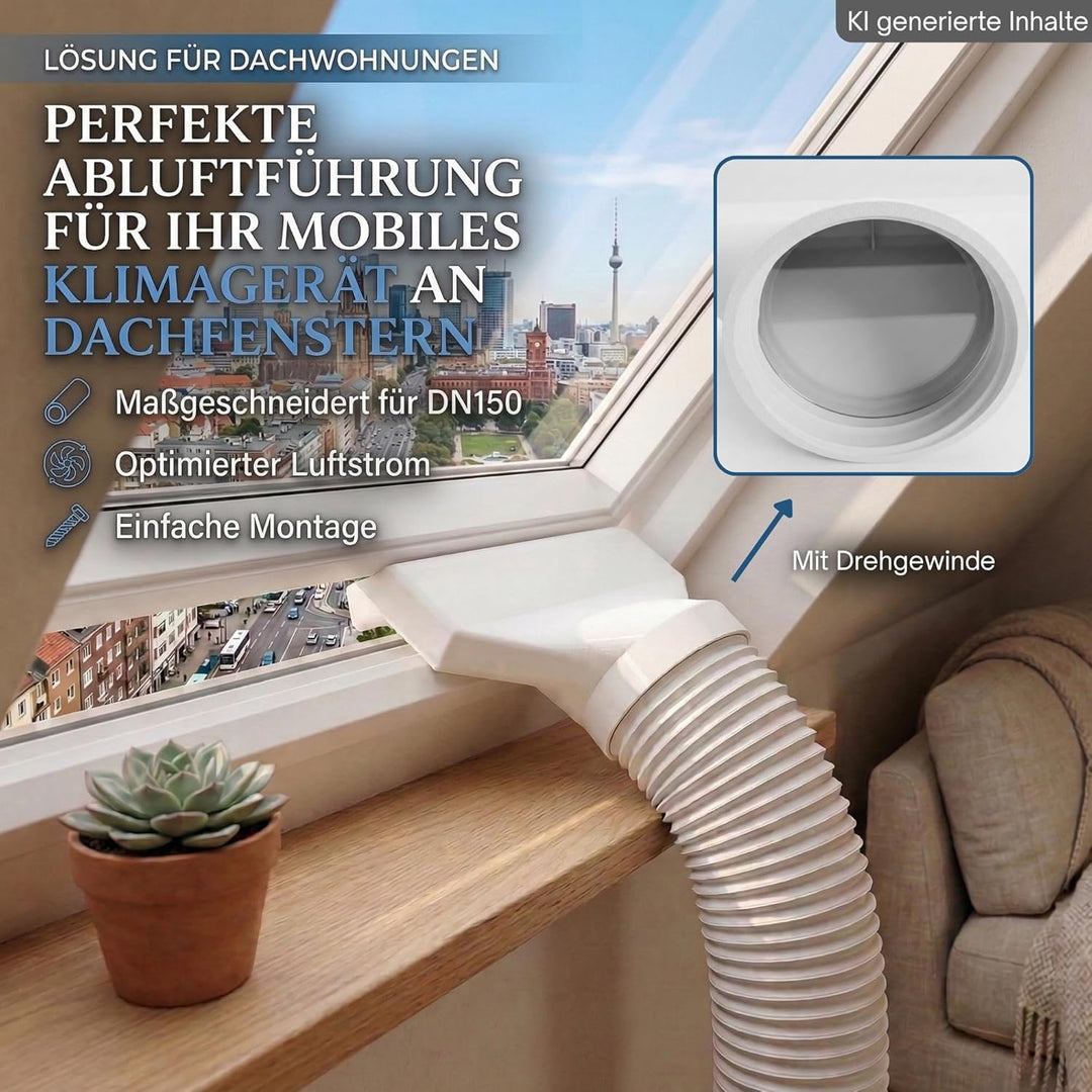 Fenster Adapter Klima Abluft extra breit und flach – Reduzierstück Ø150mm auf schmale Öffnung - Pass