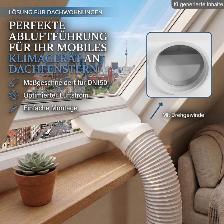 Fenster Adapter Klima Abluft extra breit und flach – Reduzierstück Ø150mm auf schmale Öffnung - Pass