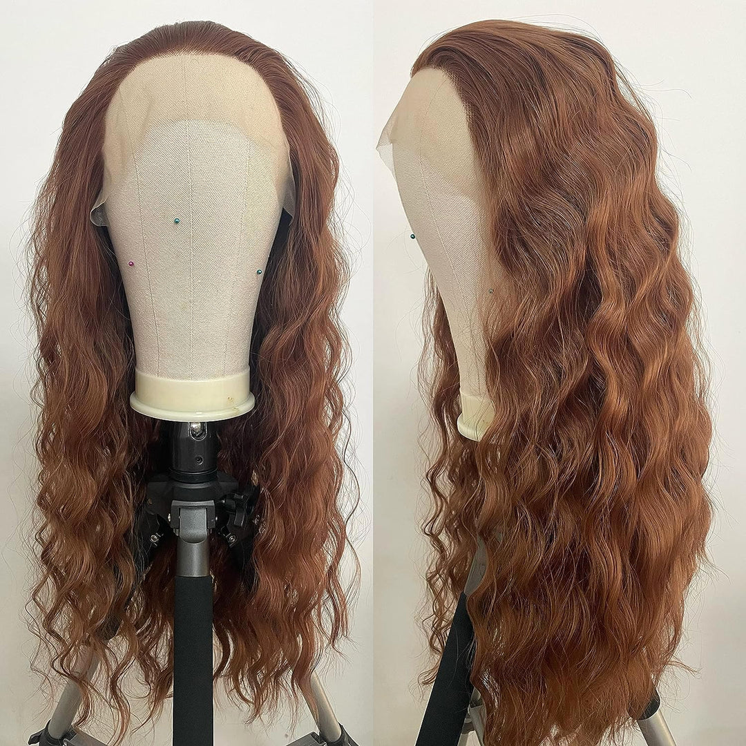 PORSMEER Auburn Braun Lace Front Perücke Lang Lockige Gewellte Perücke für Damen 13x4 Lace Front Glu