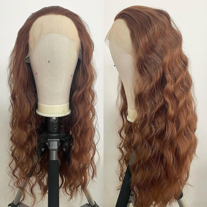 PORSMEER Auburn Braun Lace Front Perücke Lang Lockige Gewellte Perücke für Damen 13x4 Lace Front Glu