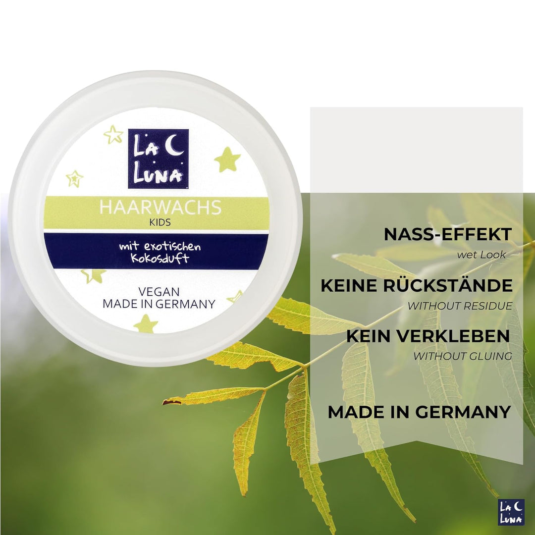 Haarwachs Kinder mit reinem Kokosöl|natürliches Finish| Kids Styling Creme|vegan|LA LUNA Made in Ger