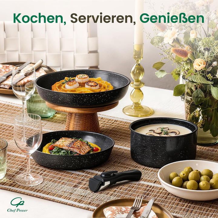 Chef Power Pfannenset Topfset 19-teilig, Titan-Keramik-Antihaft Kochgeschirr Set mit abnehmbaren Gri