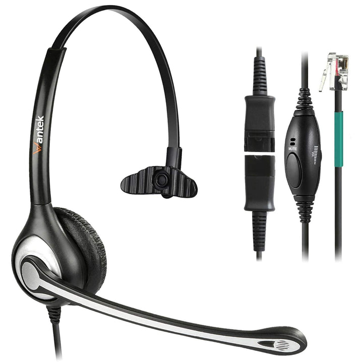Wantek Telefon Headset Mono mit Noise Cancelling Mikrofon, Quick Disconnect, Call Center Kopfhörer f