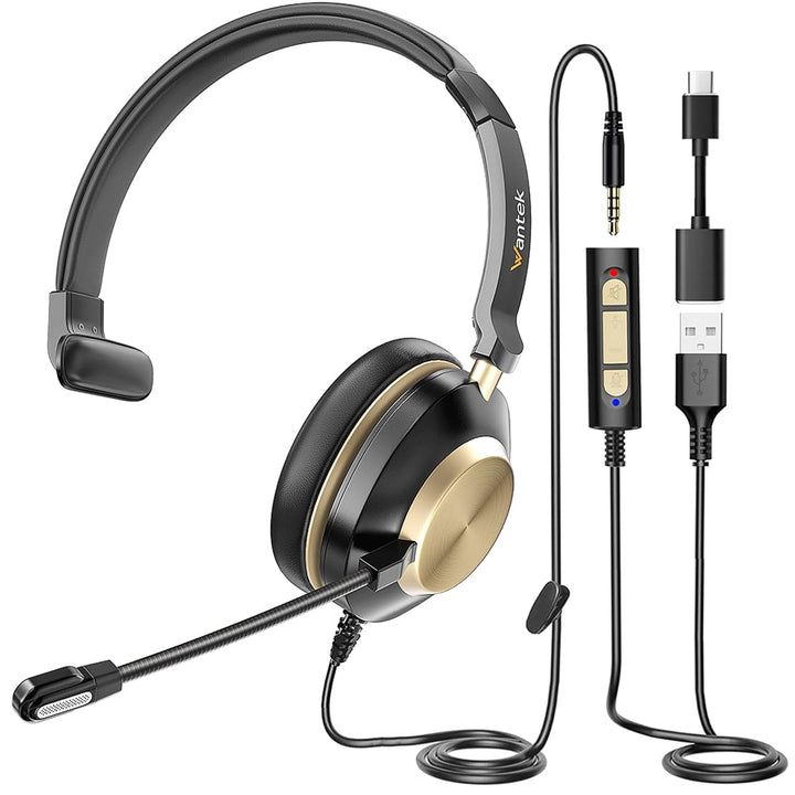 Wantek Headset mit Mikrofon,Computer-Headset mit geräuschunterdrückendem Mikrofon für Laptop-PC,Inli