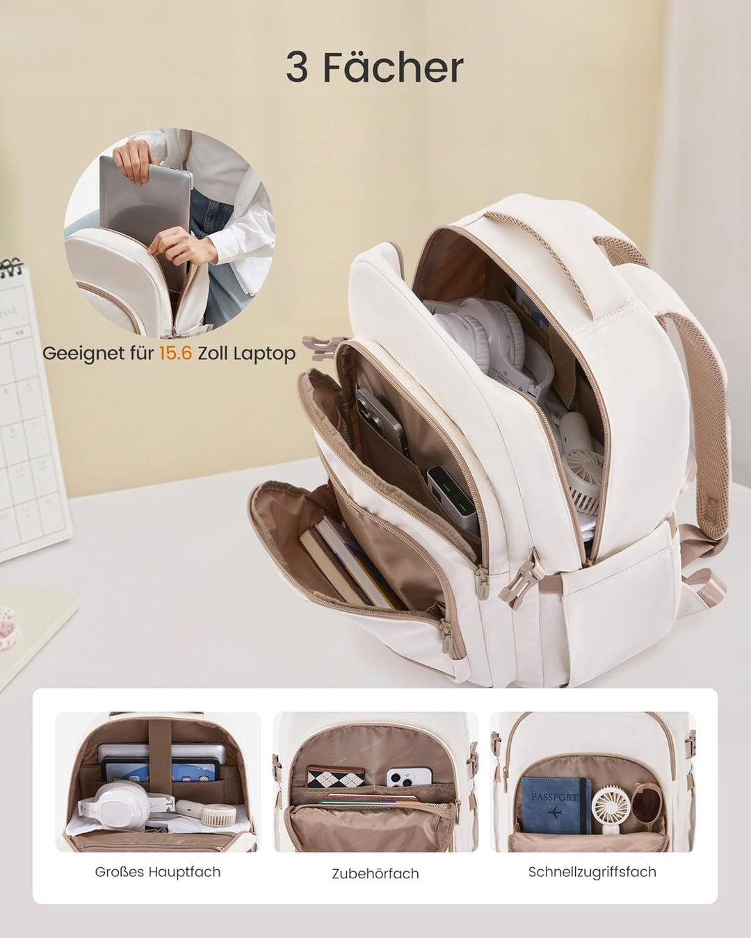LOVEVOOK Rucksack Damen, 15,6 Zoll Laptop Schulrucksack Wasserdicht, Schultasche Teenager Backpack W