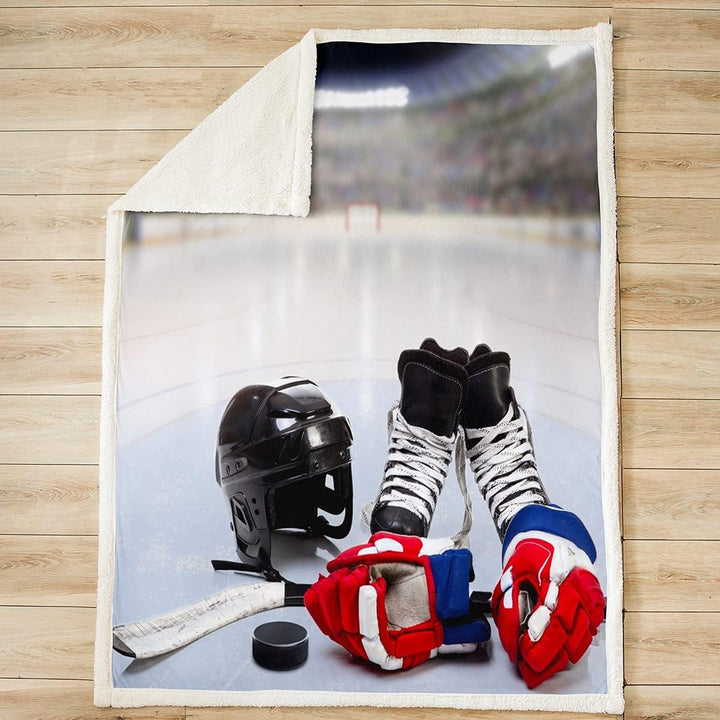 Teenager Eishockey Überwurfdecke Jungen Puck Sherpa Decke 229 x 229 cm Sportspiele Flanell flauschig