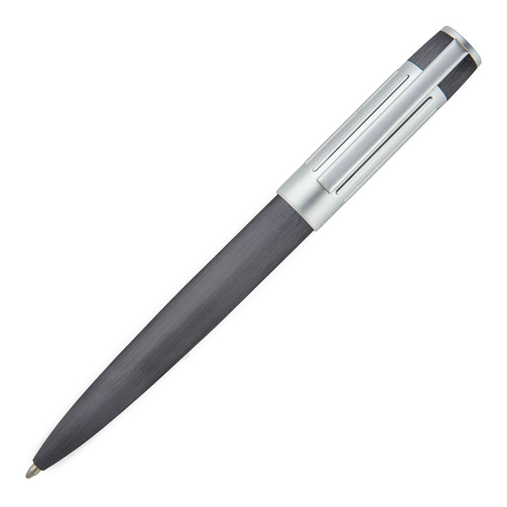 Hugo Boss Gear Ribs Kugelschreiber aus Messing und Aluminium in der Farbe Gun, Länge: 13,8cm, Minenf