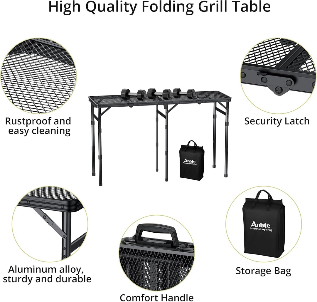 Anbte Grilltisch Klappbar 116x40cm Metallgitter Tischplatte 4-Fach, Schwarz Schwarz 116x40x70cm, Sch
