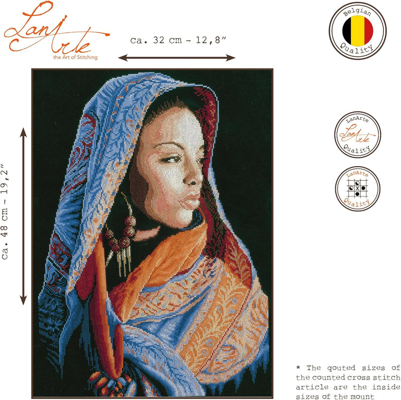 LANARTE PN Zählmusterpackung Afrikanische Frau aida Kreuzstichpackung, Baumwolle, Mehrfarbig, 32 x 4