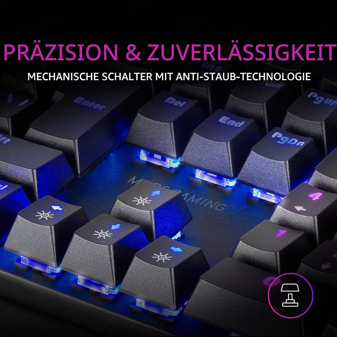 MARSGAMING Gaming MK422 Schwarz, Mechanische Tastatur RGB, Antighosting, Mechanischer Switch Rot, US