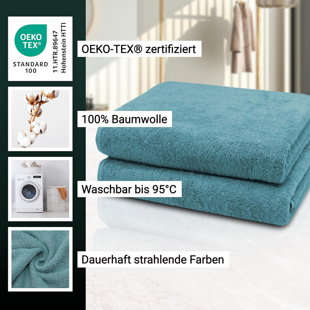 ZOLLNER 2er Set Badetücher - weiche und saugstarke Duschtücher - waschbar bis 95°C - Baumwolle - 100